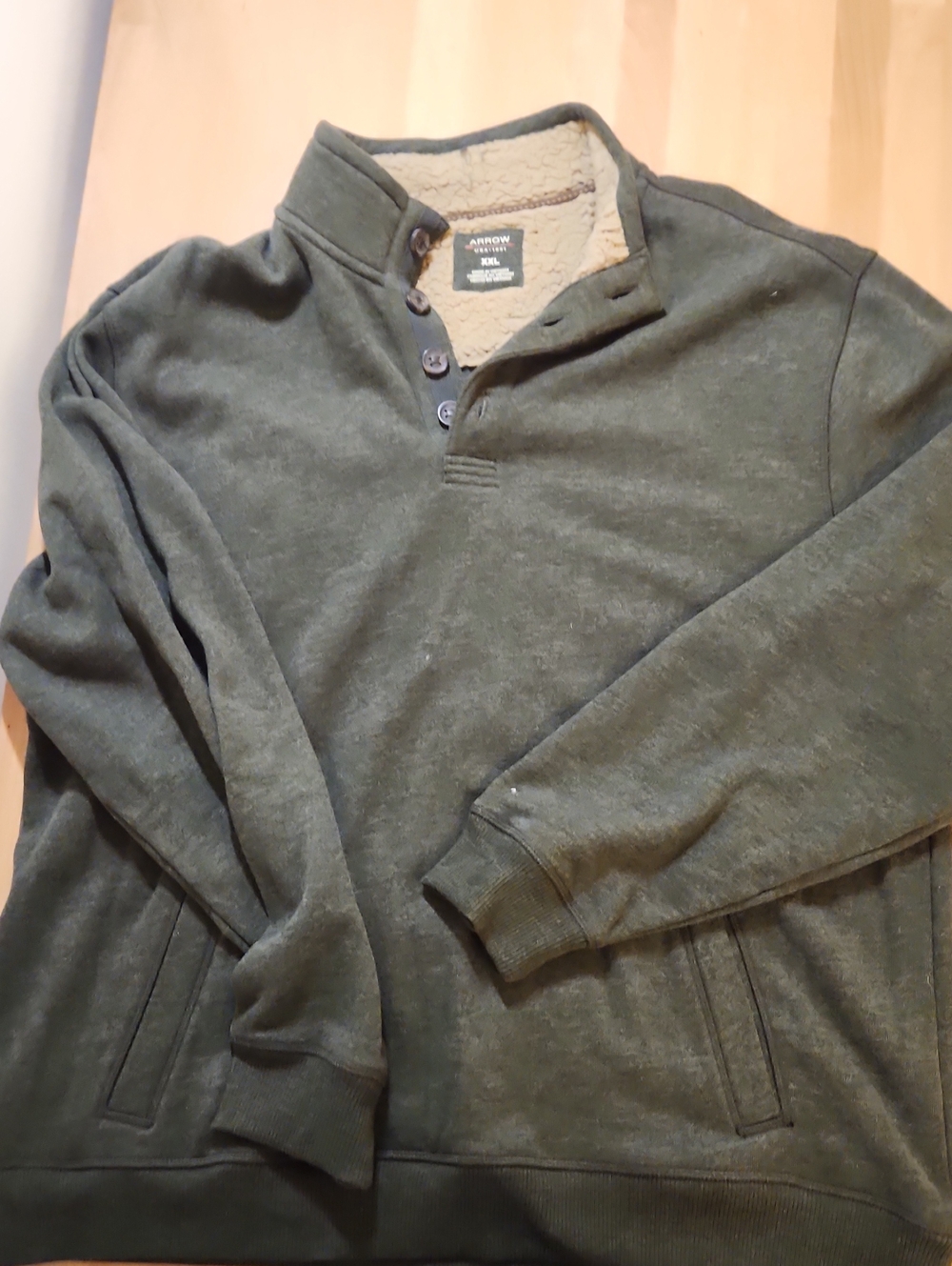 Arrow Men’s Olive Green Sherpa-Lined Zip-Neck Sweater
